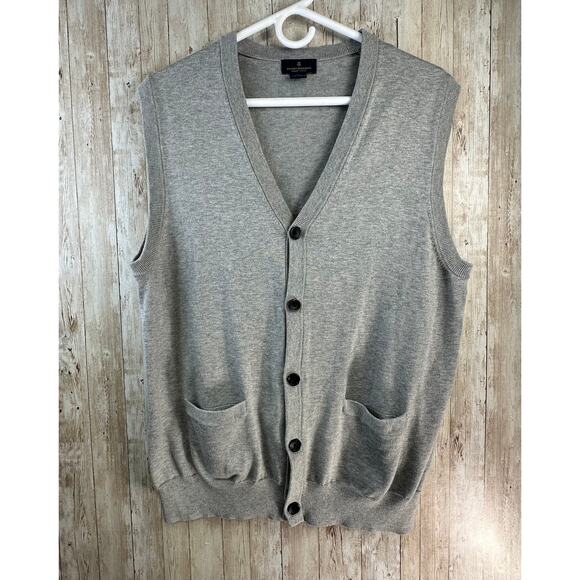 Brooks Brothers Sweater Vest L Gray V Neck Supima Cotton Knit Button Up Rib Trim - Picture 1 of 8